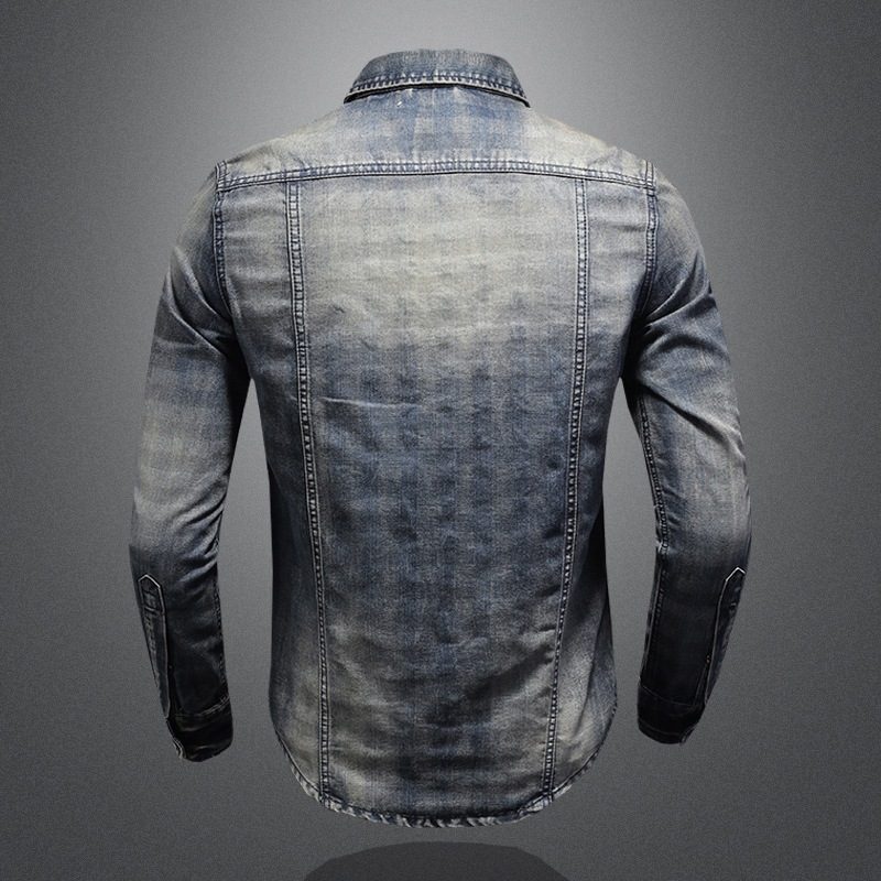 Denimskjorte For Menn Vintage Rutetrykk Uformelt