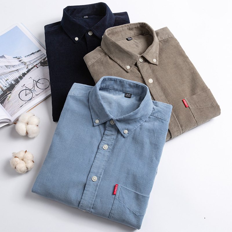 Herre Bomullsskjorte Cordfløyel Langermet Retro Slim Fit Behagelig Pustende