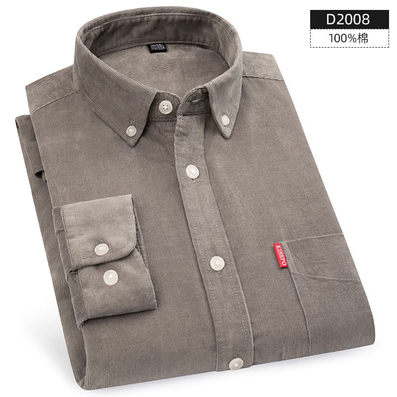 Herre Bomullsskjorte Cordfløyel Langermet Retro Slim Fit Behagelig Pustende