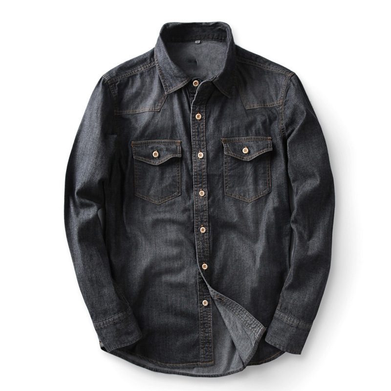 Herre Bomullsskjorte Lyseblå Denim Casual