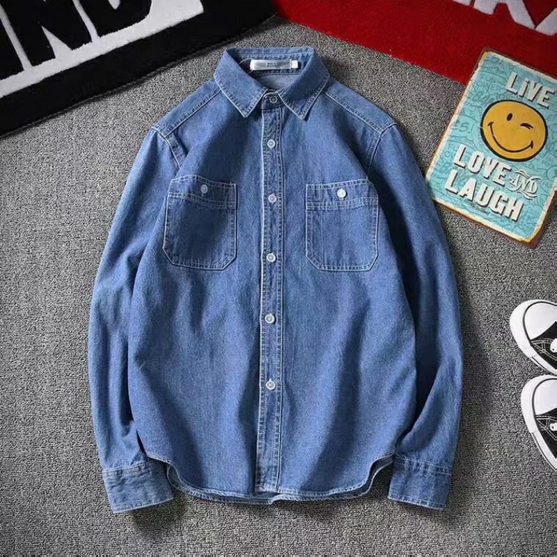 Herre Denim Skjorte Langermet Trend Kjekk Høst Og Vinter Løs Casual