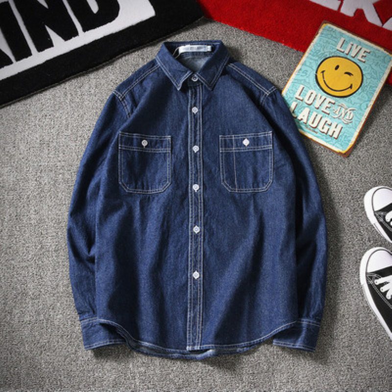 Herre Denim Skjorte Langermet Trend Kjekk Høst Og Vinter Løs Casual