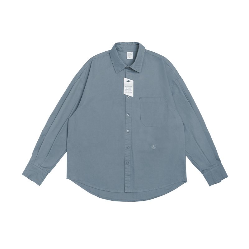 Herreskjorte Langermet Khaki Loose Fit Ensfarget