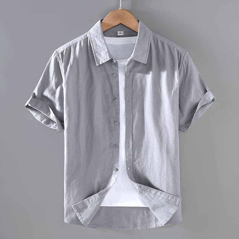 Hvit Langermet Skjorte For Menn Bomull Lin Business Casual