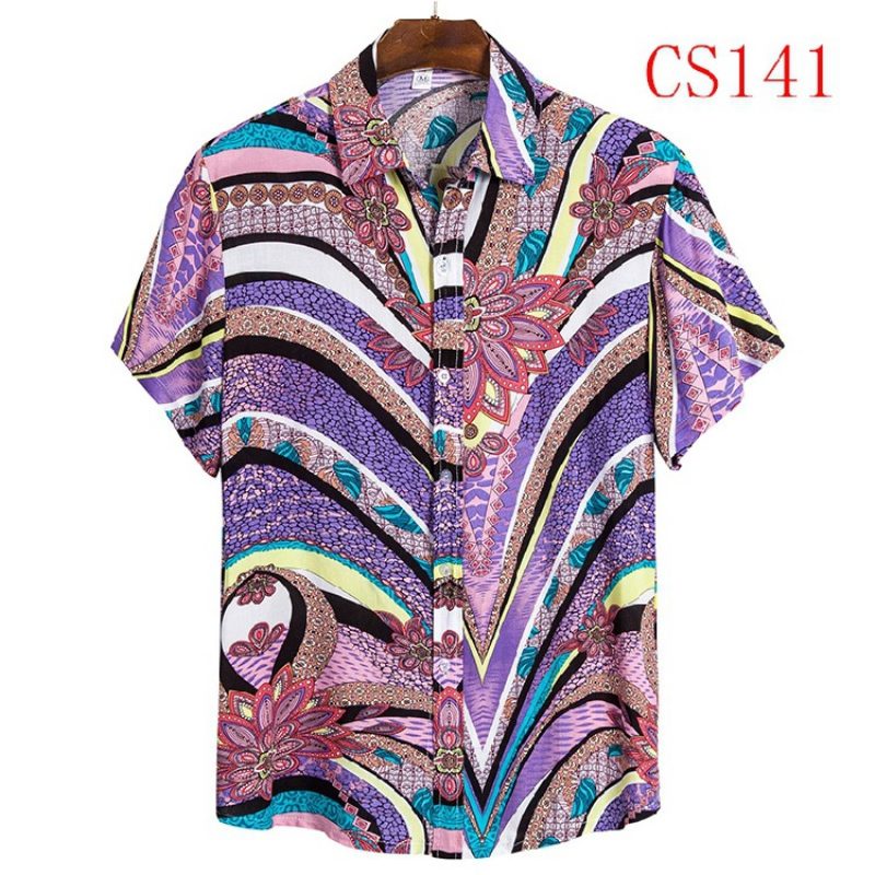 Kortermet Skjorte For Menn Lapel Beach Style Casual Floral