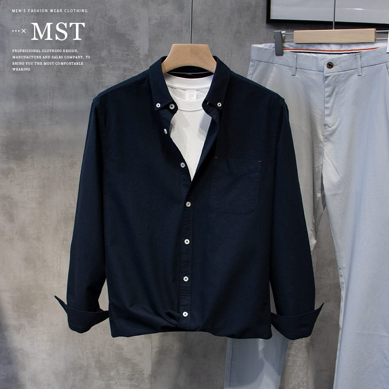 Langermet Skjorte For Menn Casual Trend Mørkeblå