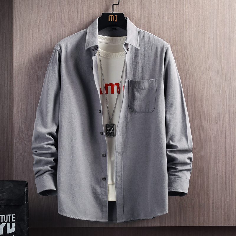 Langermet Skjorte For Menn I Ensfarget Bunn Mote Business Casual