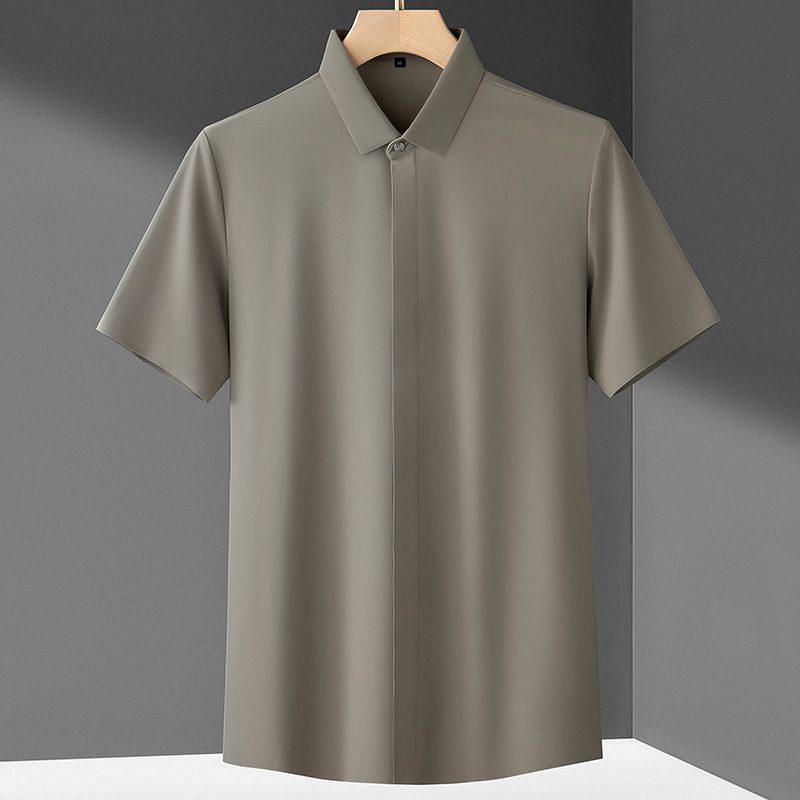 Menns Kortermet Skjorte Formell Slitasje Trendy Slank Sommer Solid Farge
