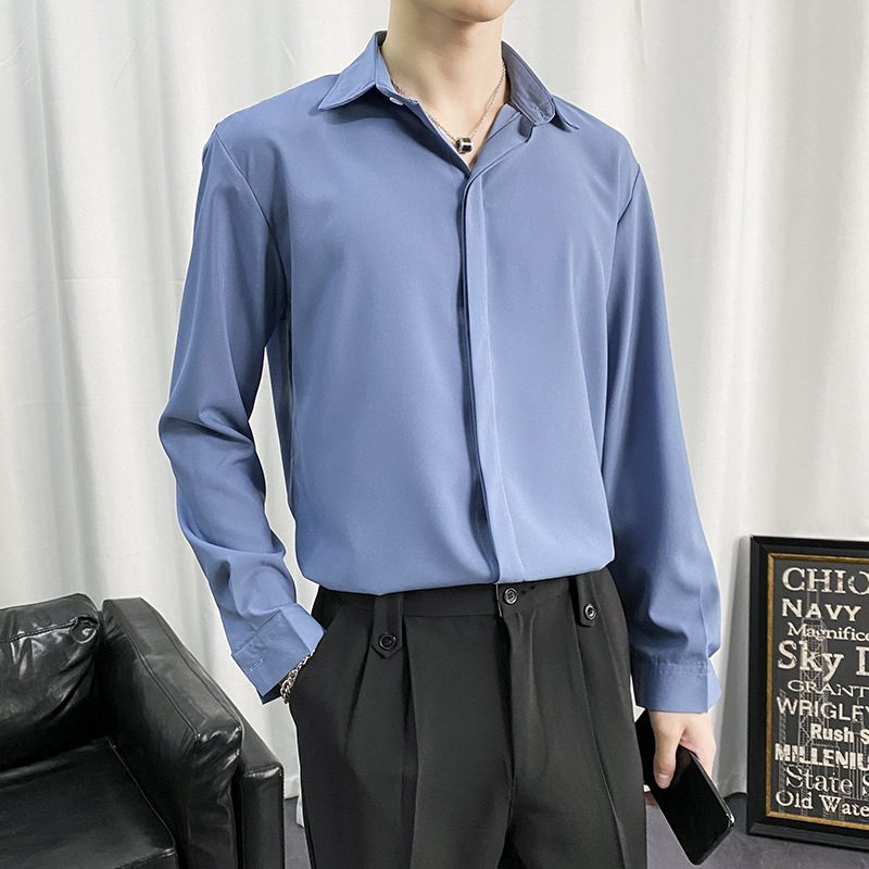 Svart Skjorte Herre Langermet Trendy Kjekk Casual