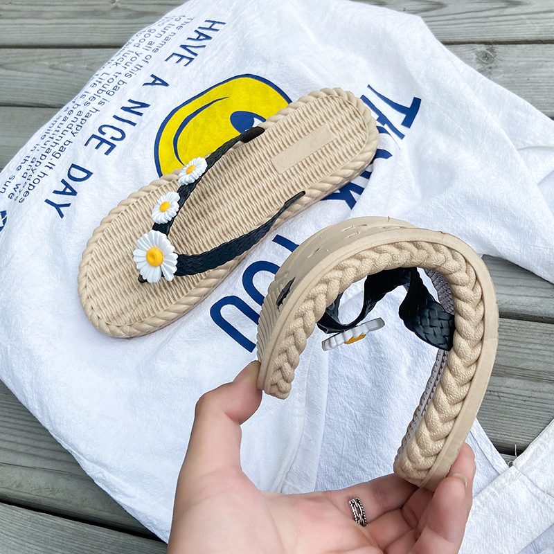 2024 Ny Blomst Sommer Flip-flops Sko Kvinner Slitesterk Damer Flate Sandaler Tøfler Sko Strand