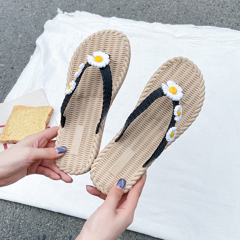 2024 Ny Blomst Sommer Flip-flops Sko Kvinner Slitesterk Damer Flate Sandaler Tøfler Sko Strand