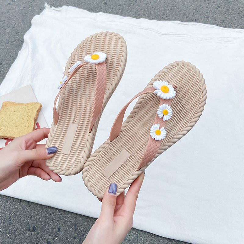 2024 Ny Blomst Sommer Flip-flops Sko Kvinner Slitesterk Damer Flate Sandaler Tøfler Sko Strand