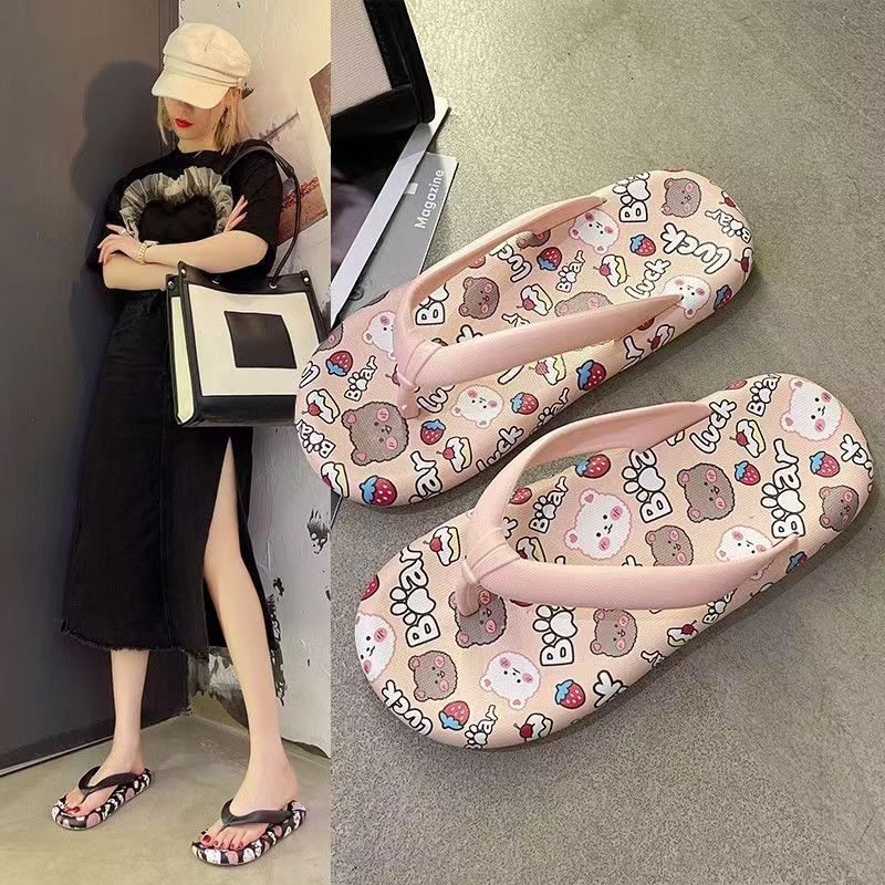 2024 Sommer Nye Kvinner Flip Flops Hjemmetøfler Flate Uformelle Tegneserie Sandaler Tøfler Sko