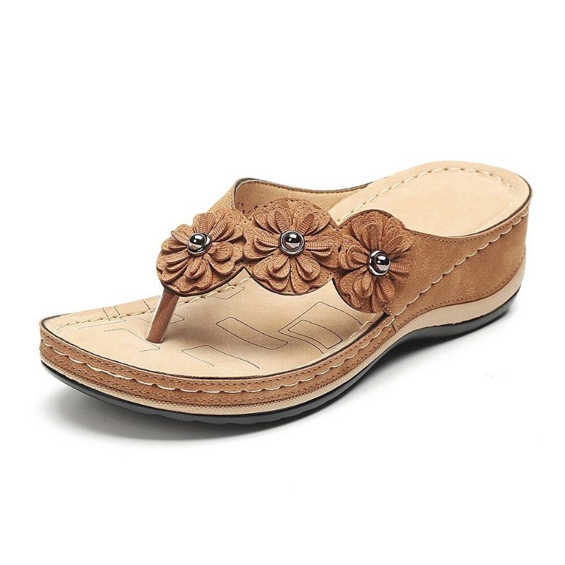 Flip-flops Tykk Bunn For Kvinner Sklisikker Kile Myk Hule Blomsterflip-flops Store Tøfler Lette Og Komfortable