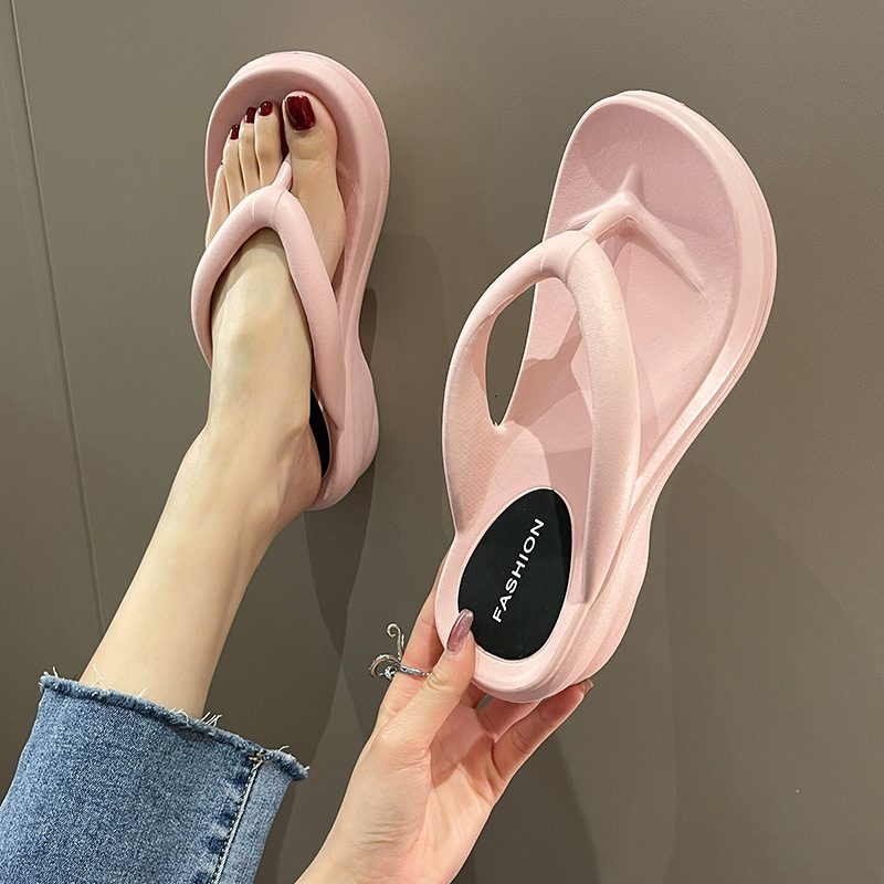 Høyhælte Hvite Flip-flops Sommermote For Kvinner Sklisikre Uformelle Tykke Lette Sandaler Tøfler