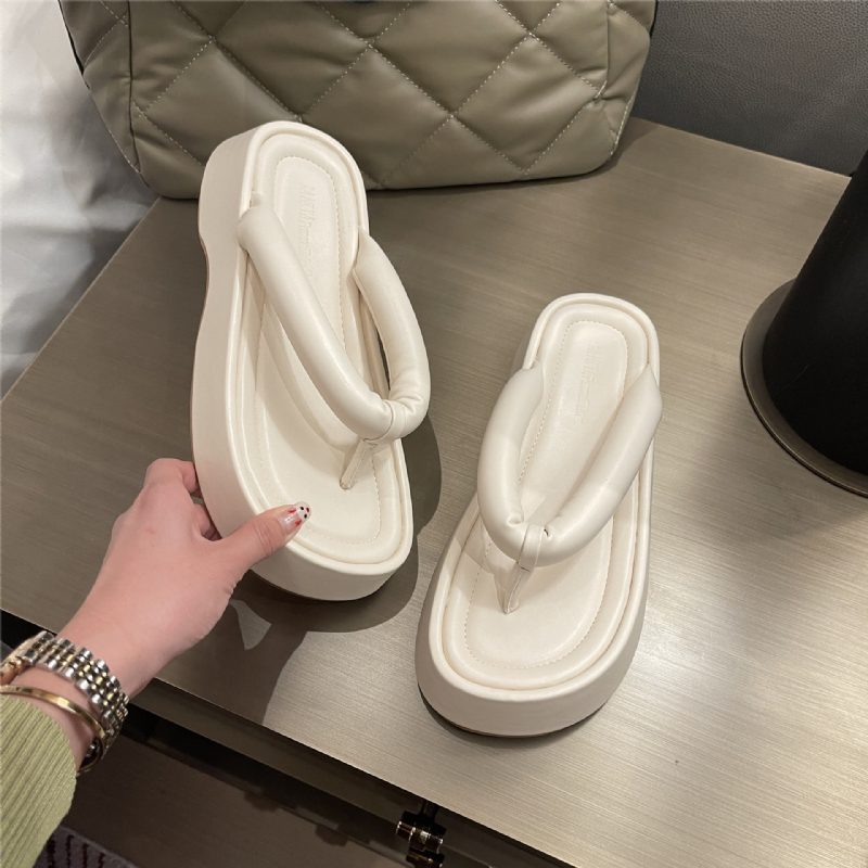 Muffin Sandaler Med Tykke Såler Kvinner Sommer 2024 Nye Trendy Flip-flop Tøfler Sko