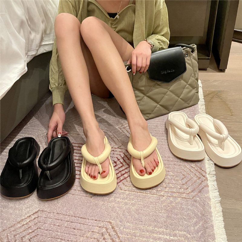 Muffin Sandaler Med Tykke Såler Kvinner Sommer 2024 Nye Trendy Flip-flop Tøfler Sko