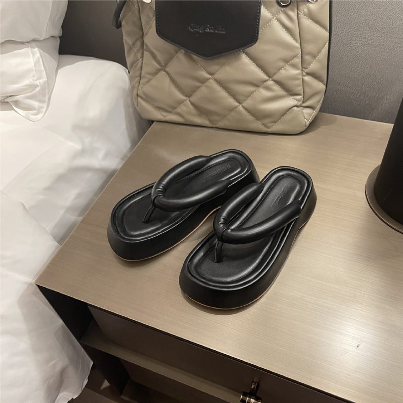 Muffin Sandaler Med Tykke Såler Kvinner Sommer 2024 Nye Trendy Flip-flop Tøfler Sko