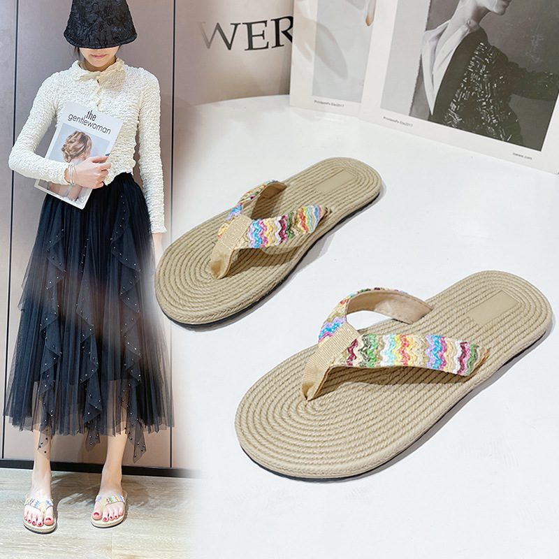 Sandaler Tøfler Dame Sommer 2024 Nye Vevde Flip Flops Uformell Kile Strand