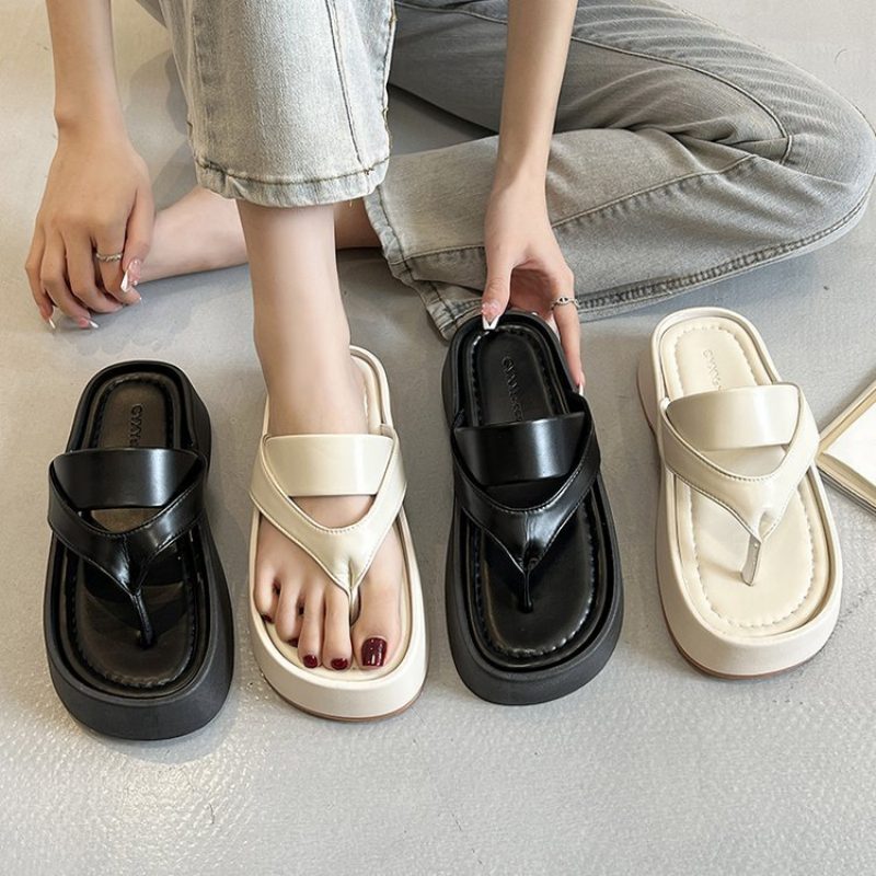 Tøfler For Damer 2024 Sommer Nye Cross Belte Flip Flops Mote Tykk Bunn Sandaler Strandsandaler