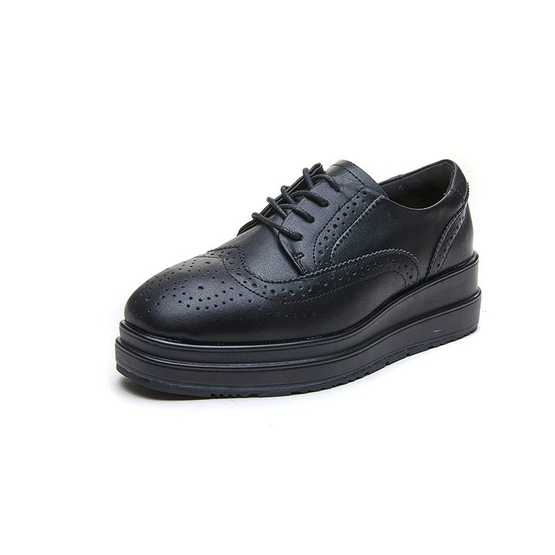 Plattformsko Damesko Tykk Bunn 2024 Ny Vår Og Høst Brogue Sko Kjole Sko Skinn Casual Flate Sko