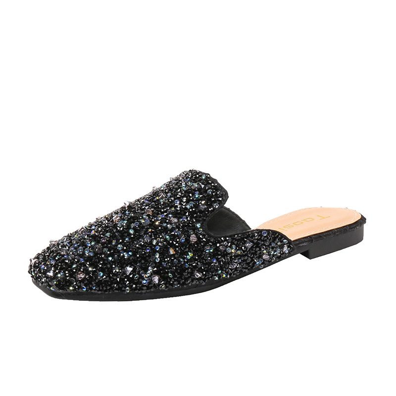 Baotou Halv-støtte Sko Kvinners Sommer Flate Sandaler Mules Casual Store Størrelse Tøfler