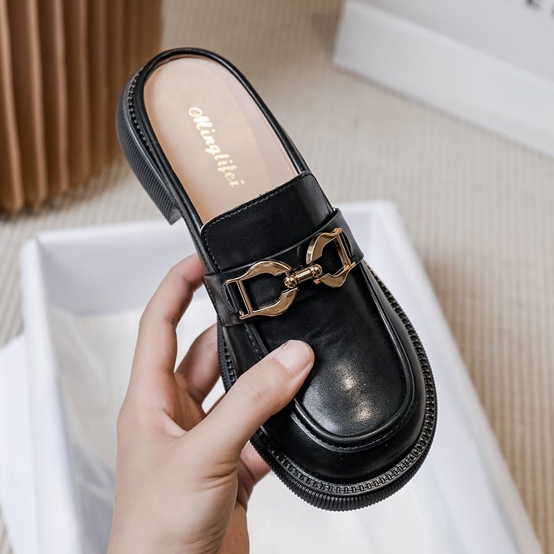 Baotou Tøfler Dame Sommer 2024 Nye Flatbunn Halvtå Muller Sandaler Stor Størrelse Damesko 41-43