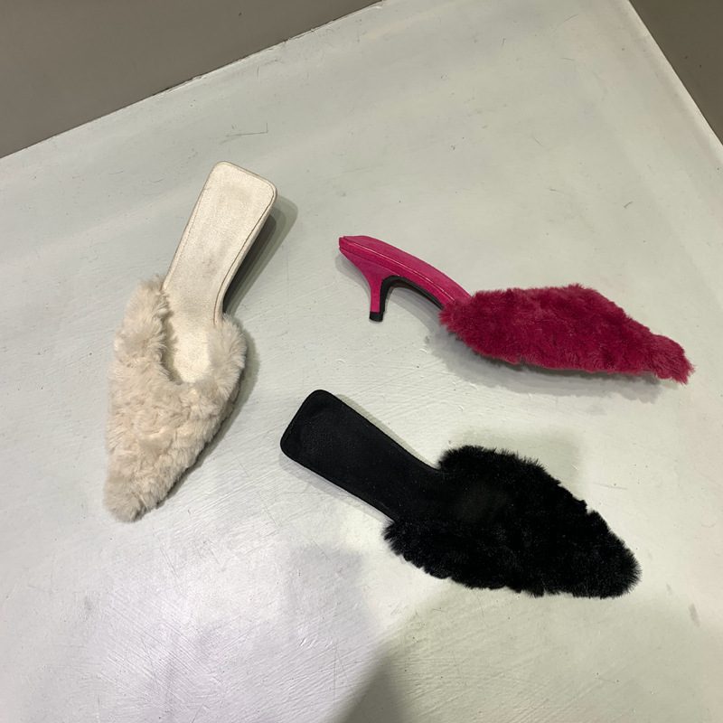 Baotou Tøfler Dame Stiletto Muller Sko Nytt Temperament Spiss Tå Grunt Munn
