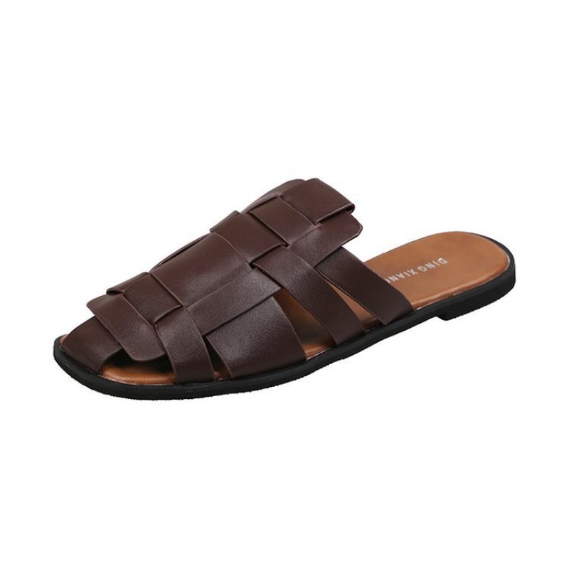 Baotou Tøfler Kvinner 2024 Sommer Ny Retro Strand Flatvevde Sandaler Sko Muller