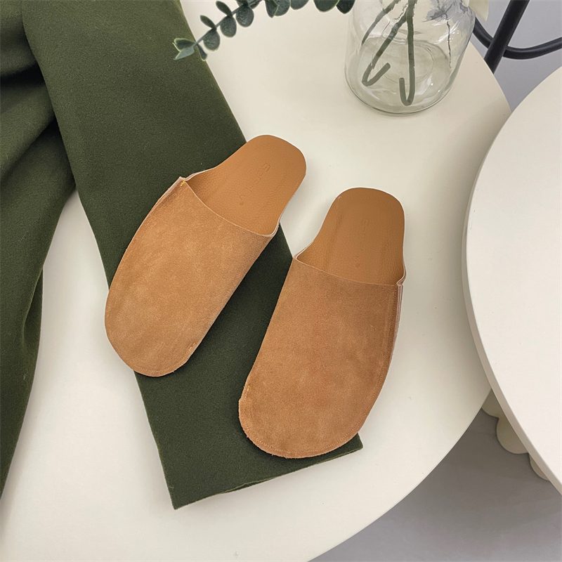 Ekte Mykt Skinn Slip-on Sandaler Tøfler Kvinner 2024 Vår Og Sommer Nye Baotou Muller Borken Sko