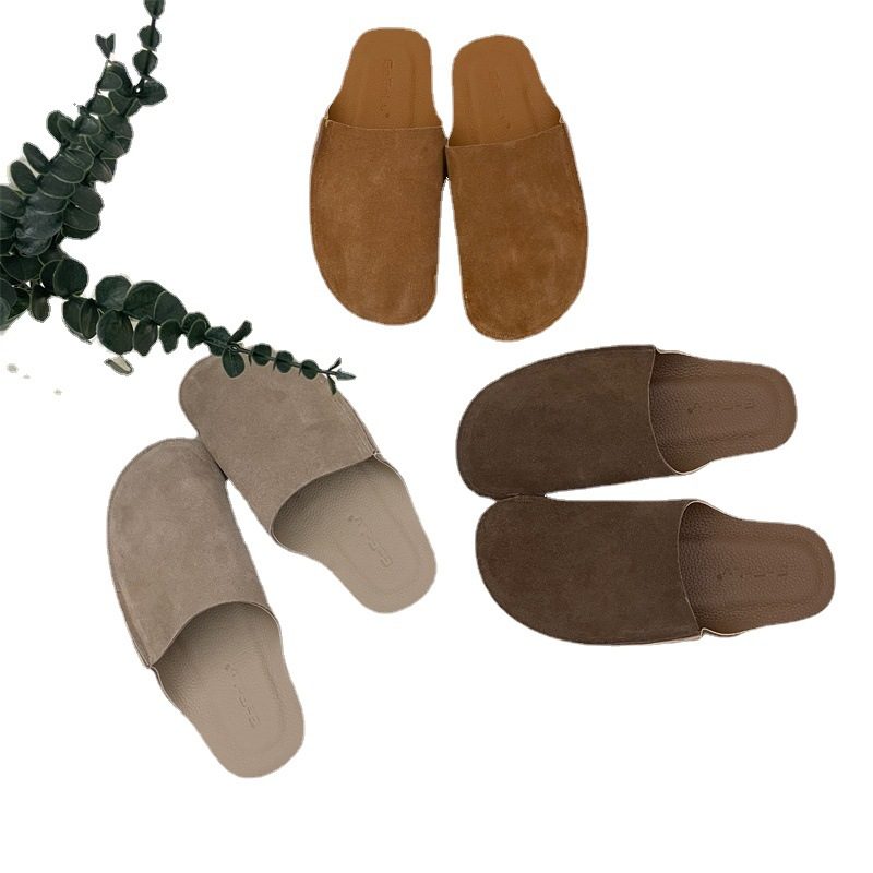 Ekte Mykt Skinn Slip-on Sandaler Tøfler Kvinner 2024 Vår Og Sommer Nye Baotou Muller Borken Sko