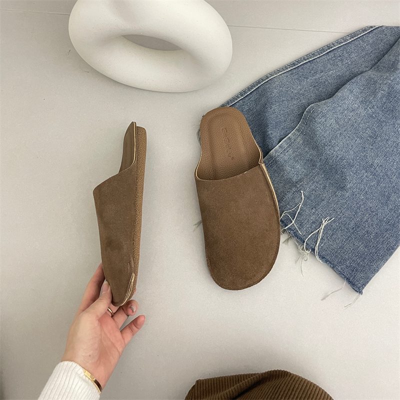 Ekte Mykt Skinn Slip-on Sandaler Tøfler Kvinner 2024 Vår Og Sommer Nye Baotou Muller Borken Sko