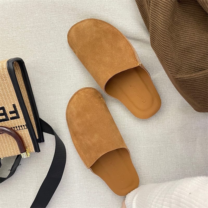 Ekte Mykt Skinn Slip-on Sandaler Tøfler Kvinner 2024 Vår Og Sommer Nye Baotou Muller Borken Sko