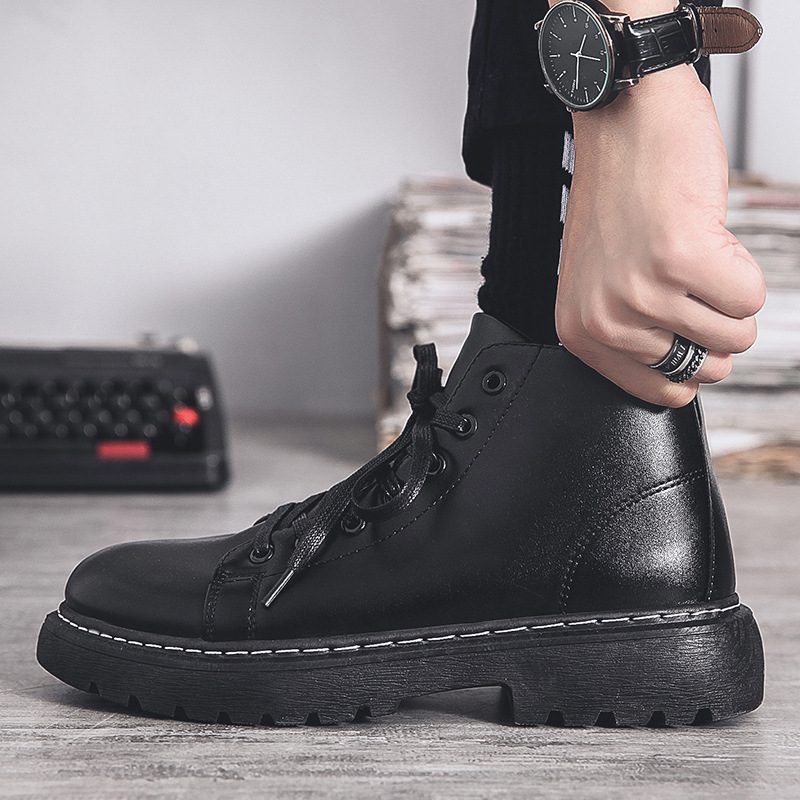 Martin Boots Herre Høst 2024 Nye Mid-cut Casual Svarte Korte Støvler High-top Dress Sko