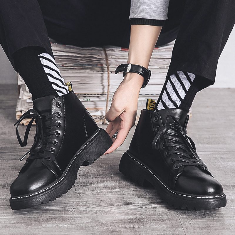 Martin Boots Herre Høst 2024 Nye Mid-cut Casual Svarte Korte Støvler High-top Dress Sko