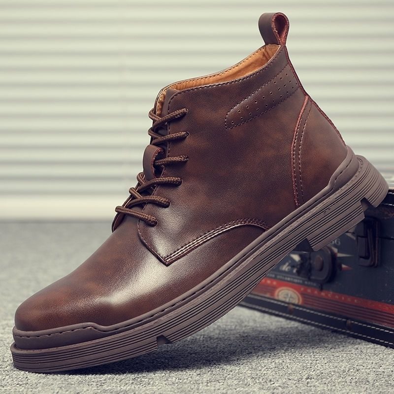 Martin-støvler I Ekte Skinn Herre-high-top Mid-top Trendy Kjolesko Herrestøvler Vår Høst Vinter Pluss Fløyels Varme Bomullssko Herresko