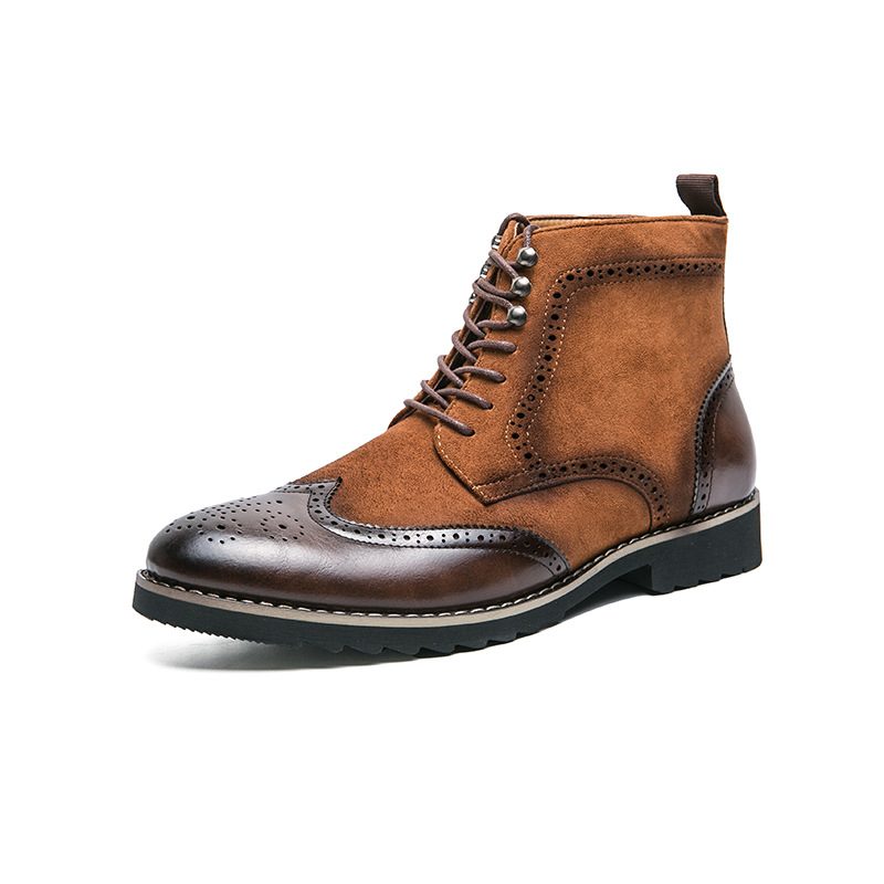 Menn Business Casual Dress Sko Spisse Tå Menns Skinnstøvler Utskåret Høy Topp Stor Størrelse Martin Korte Støvler Scrub Herresko