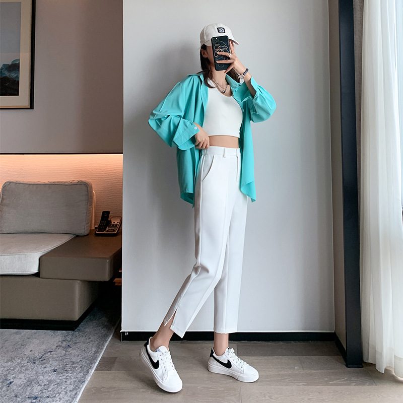 Dame Dressbukser Rett Casual Cropped Split Harem