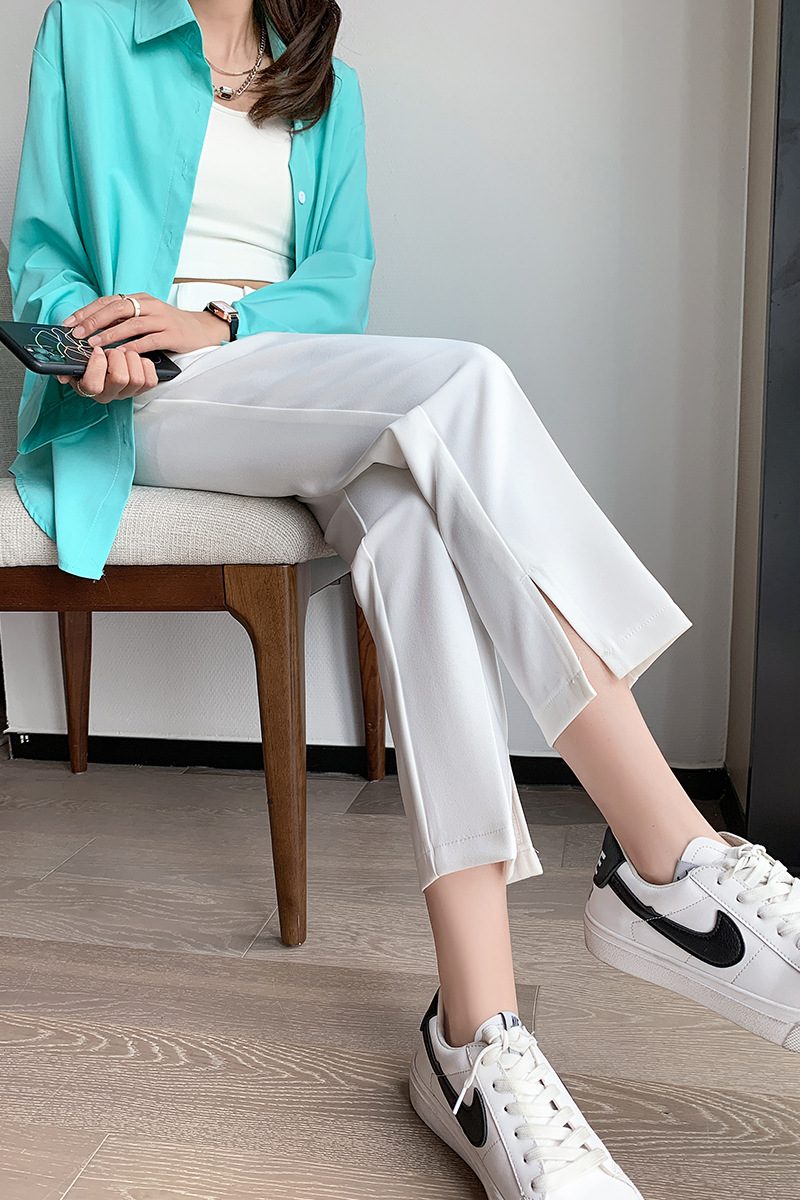 Dame Dressbukser Rett Casual Cropped Split Harem
