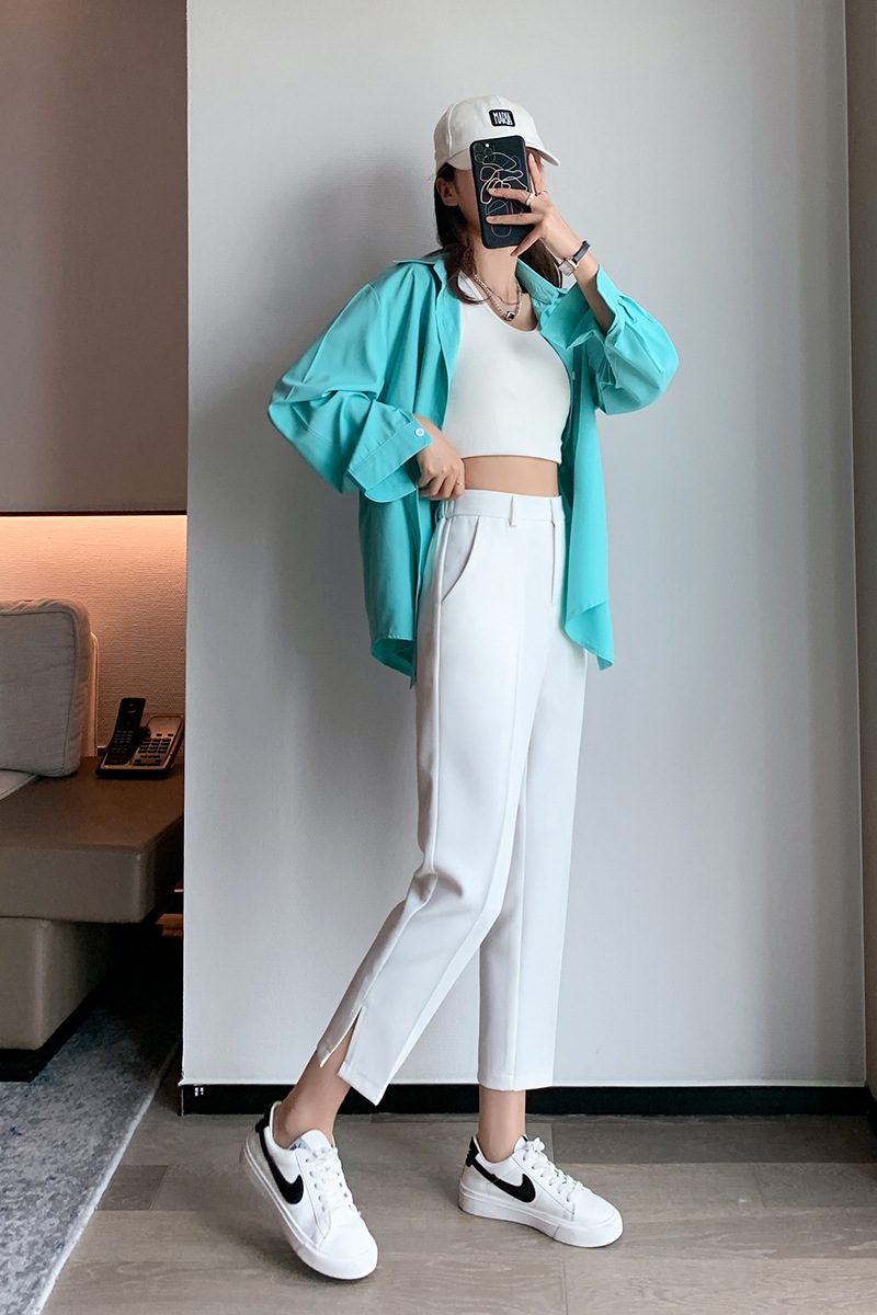 Dame Dressbukser Rett Casual Cropped Split Harem