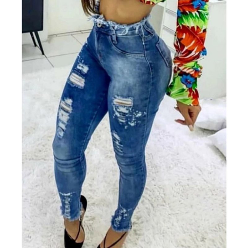 Damejeans Blå Mørk High Waist Temperament