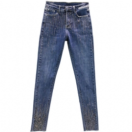 Damejeans Trendy Slank Høy Midje Vertikal Strip Hot Diamond
