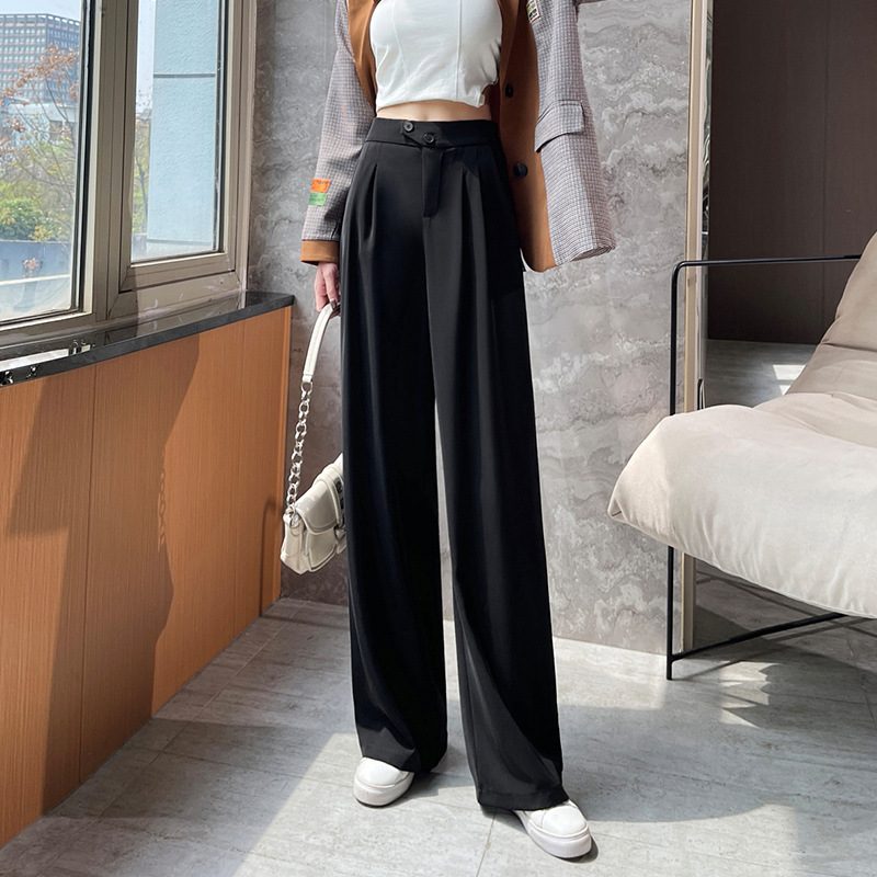 Dragon Frukt Farge Brede Ben Dress Bukser Dame Tynn Del Løs Høy Midje Mopping Rett