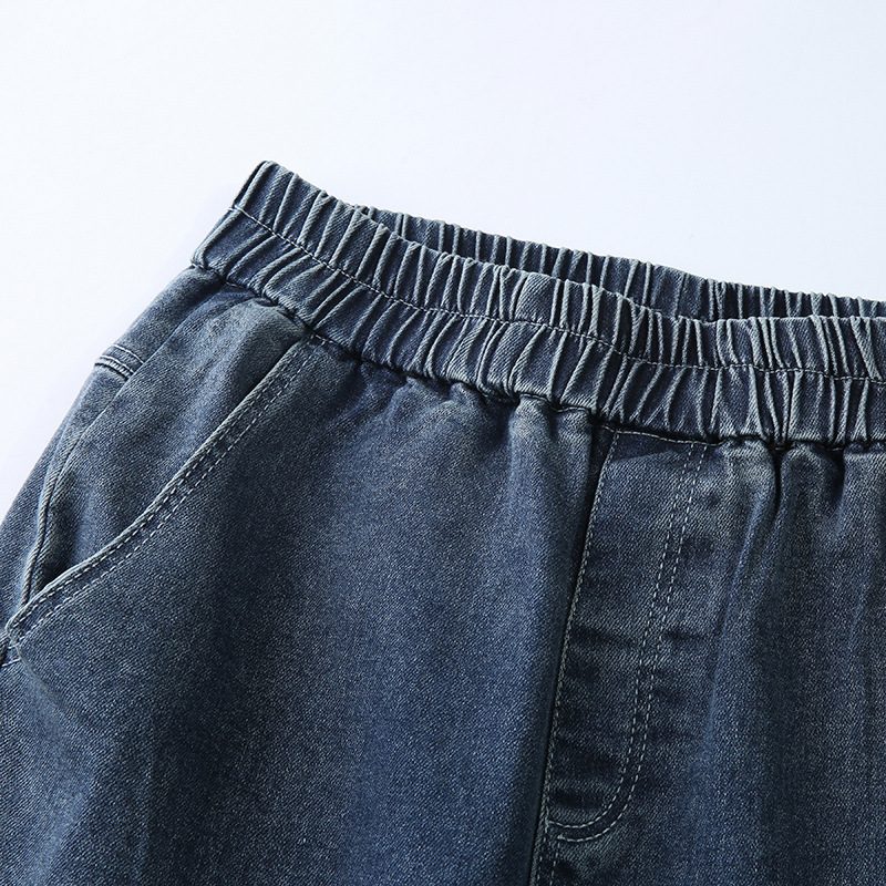 Elastisk Midje Brodert Beskårne Jeans Dame Casual