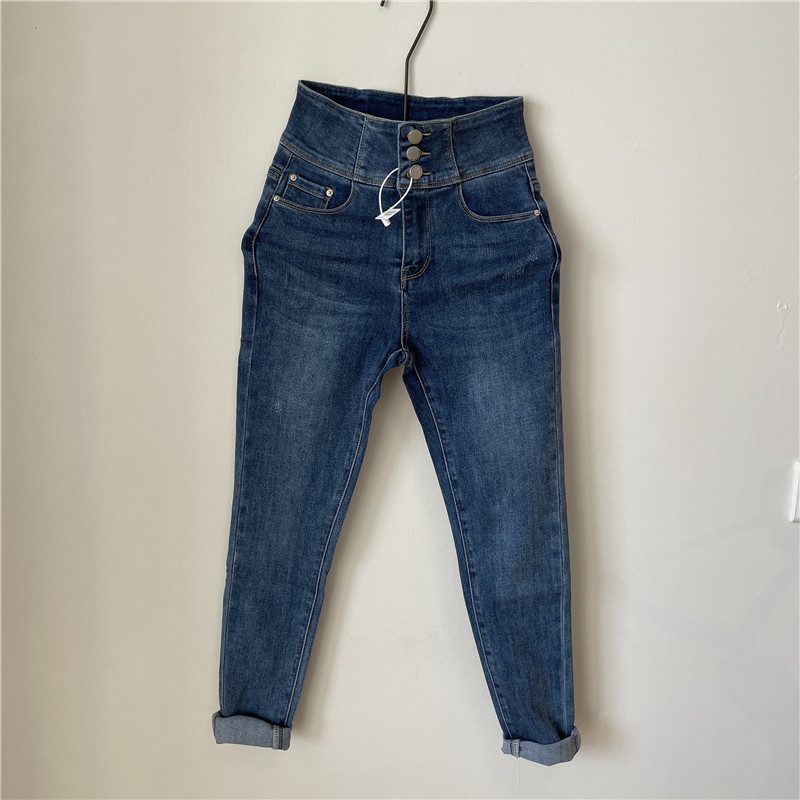 Høy Midje Jeans Damer Små Føtter Hofteløftende Magekontroll Slank Trespenne Tett