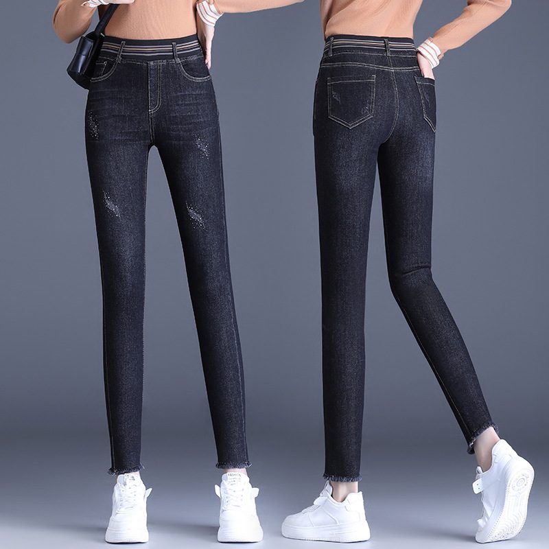 Høy Midje Polstret Jeans Dame Elastisk Strikk