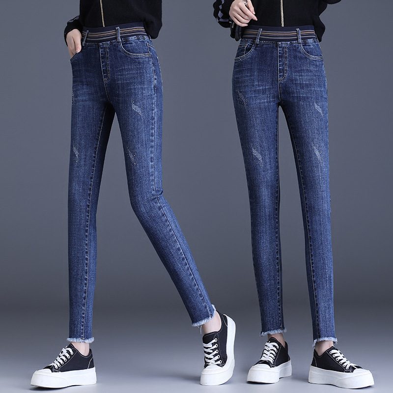 Høy Midje Polstret Jeans Dame Elastisk Strikk