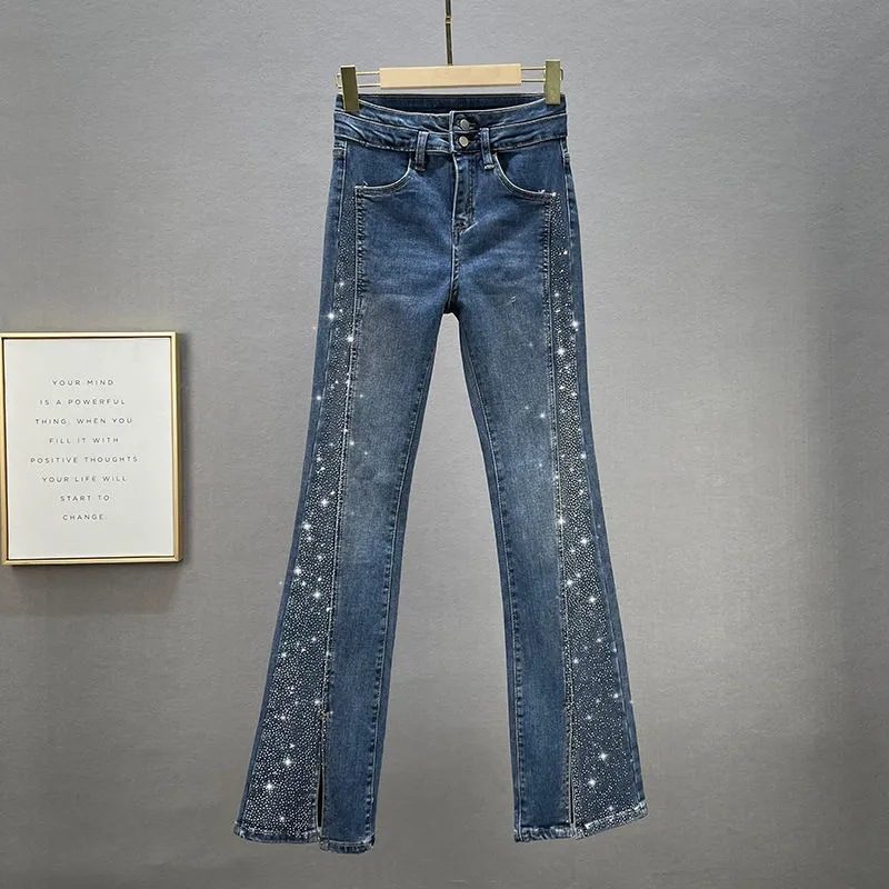 Jeans For Kvinner Trendy Høy Midje Slim Fit Hot Diamond Slits