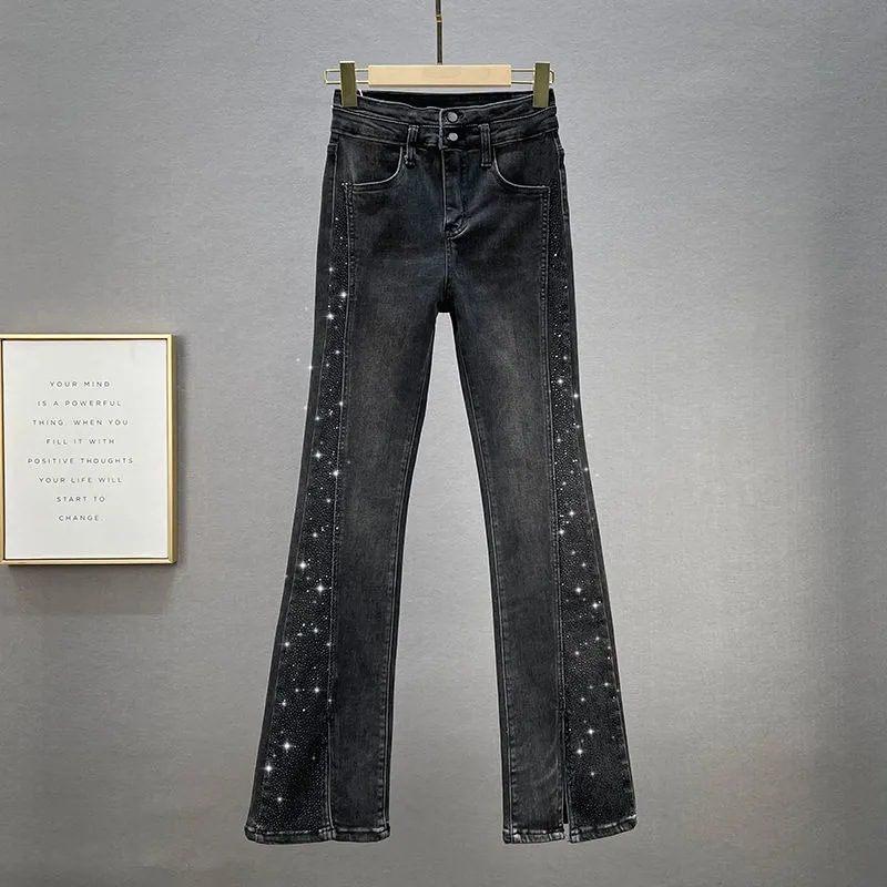 Jeans For Kvinner Trendy Høy Midje Slim Fit Hot Diamond Slits