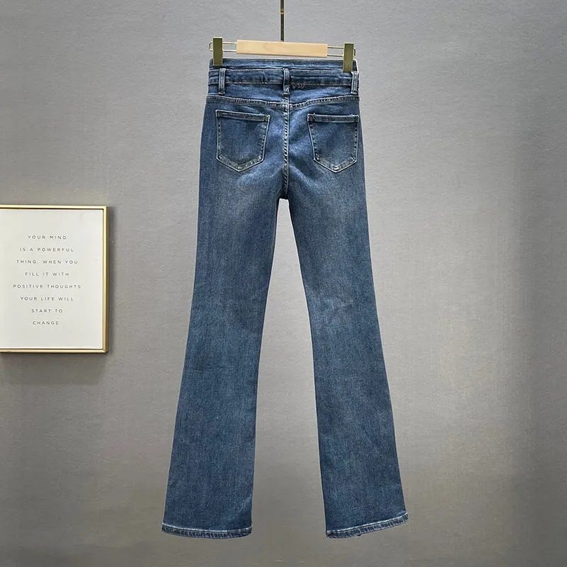 Jeans For Kvinner Trendy Høy Midje Slim Fit Hot Diamond Slits